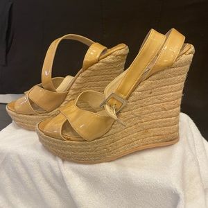 Jimmy Choo Espadrille Wedges - Tan Patent Leather  Sz- 7